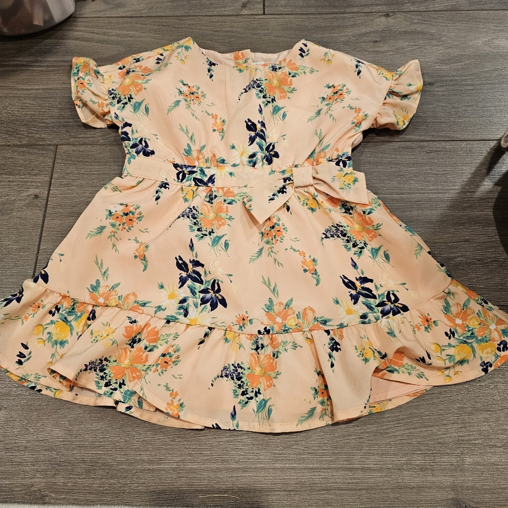 Janie and Jack girls floral flutter coral dress